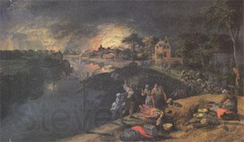 Gillis Mostraert Scene of War and Fire (mk05) Spain oil painting art